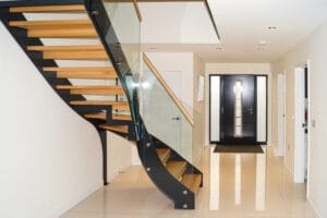 modern metal staircase oak and glass
